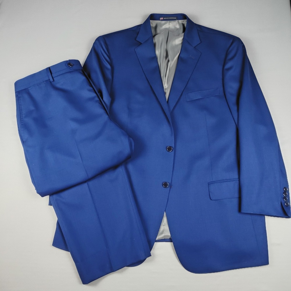 Hart Schaffner Marx Mens 46R 40x29 Royal Blue 2 Piece Suit Made USA